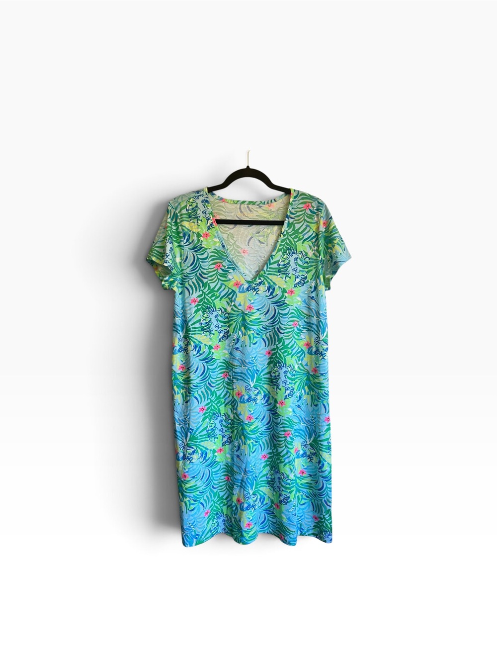 Lilly Pulitzer Etta V-Neck T-Shirt Dress in Via Parigi Print Large NWT